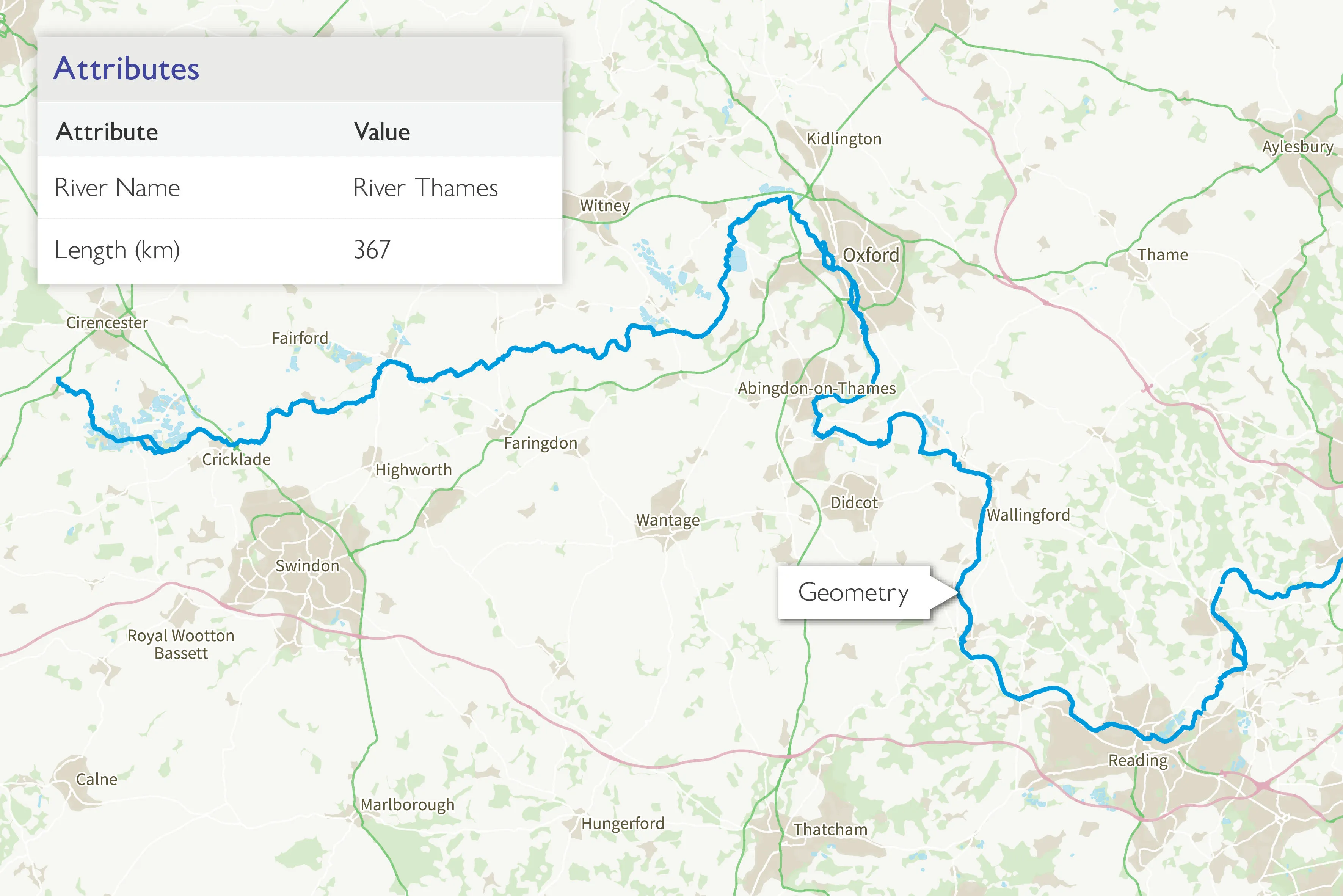 Map with overlay of geometry and attribute details 